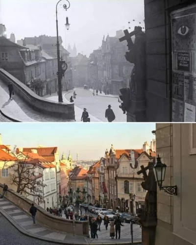 mamut2000 - #fotografia #historia #ciekawostki 
Praga, Czechy. 1920 vs 2022