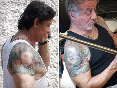 contrast - Sylvester Stallone pokrył tatuaż z portretem żony wizerunkiem swojego psa....