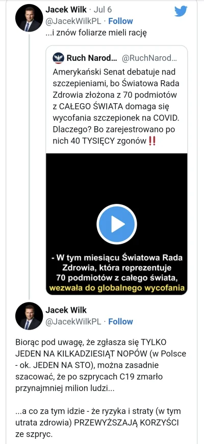 Z.....n - JE Jacek Wilk mój przyszły minister zdrowia. Nie dość ,że jest nieudolnym p...
