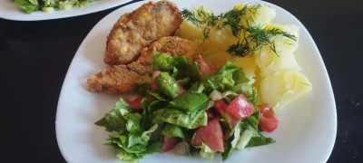 Sandrinia - Dzisiajszy obiad: pierś z kurczaka w panierce z mąki kukurydzianej, ziemn...