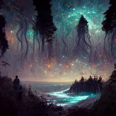nom4dsky - Galactic see, coast, haunted forest, surreal

#midjourney