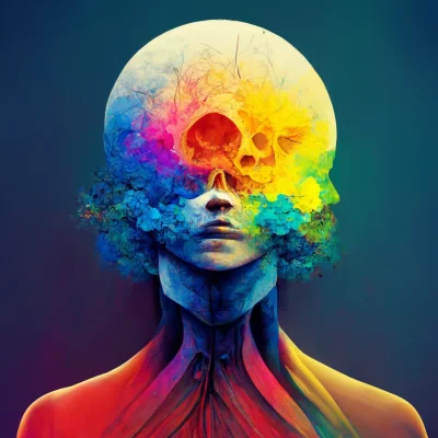 berecik - #midjourney ego death inside head full of colours