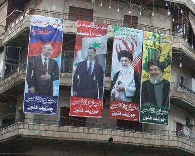 JanLaguna - Banery w Allepo, od lewej: prezydent Putin, prezydent Assad, najwyższy pr...