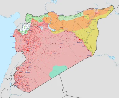 JanLaguna - Obecna sytuacja w Syrii. Tereny pod kontrolą Turków zaznaczono na zielono...