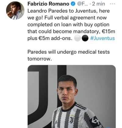 realbs - Paredes do Juventus tutaj my idziemy

Kontrakt 3+1 za 15 milionów + 5 bonu...
