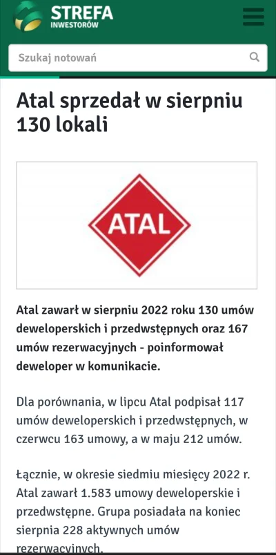 pastibox - Atak sprzedał w sierpniu 130 mieszkań.
Rok temu 501 :) XD

Spadek o -74%
T...