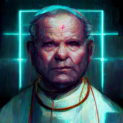 Aes415 - Po wpisaniu "pope John Paul II in cyberpunk"
#midjourney #2137