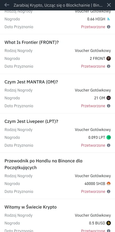 MrVilq - Dodali o 11.00 na Binance w Ucz się i zarabiaj kilka nagród do odebrania za ...