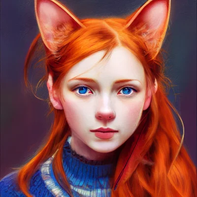 H.....o - beautiful girl portrait, redhead, cat's ears, cat's eyes --test --s 5000 --...
