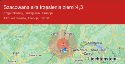 Skylake - Dzisiaj o 17:58 zatrzęsła się ziemia w okolicach Miluzy, czuć było w Bazyle...