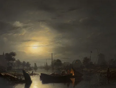 Hoverion - Petrus van Schendel 1806-1870 
Rzeka w świetle księżyca, okolice Hagi, 18...