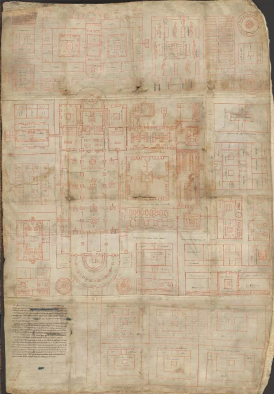 Loskamilos1 - Plan klasztoru w Sankt Gallen, pochodzący mniej więcej z 820 roku. Na t...