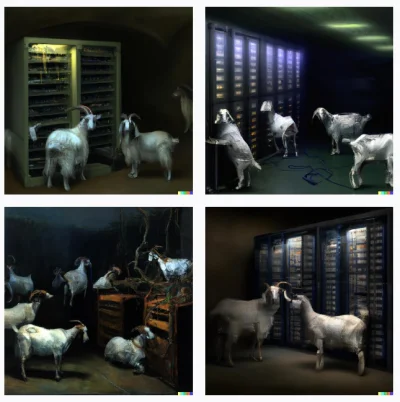 Julek85 - "goats in the server room late at night" by Johannes Vermeer