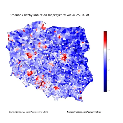 buntpl - Stosunek liczby kobiet do mężczyzn w wieku 25-34 lat.
Najmniej kobiet na mę...