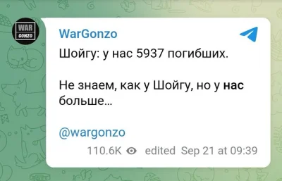 Aryo - Szojgu powiedział, że zginęło raptem 5937 rosyjskich żołnierzy

WarGonzo, cz...