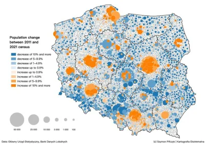 buntpl - Mapa zmiany liczby ludności gmin w porównaniu do poprzedniego spisu z 2011 r...