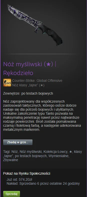 Wakabajashii - Sprzedam taki nożyk za 350 ziko przelewem, ktos chetny? 

#csgo