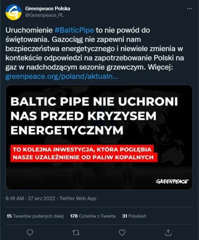 elim - Tymczasem Greeppeace Polska Baltic Pipie się nie podoba, jakby się ktoś zastan...