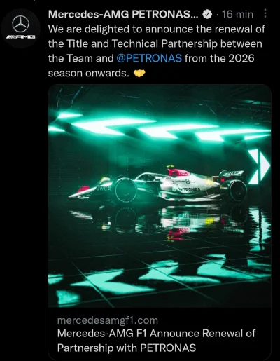 Adoxer - Mercedes ogłosił nowy kontrakt z Petronasem od sezonu 2026 ( umowa kilkuletn...