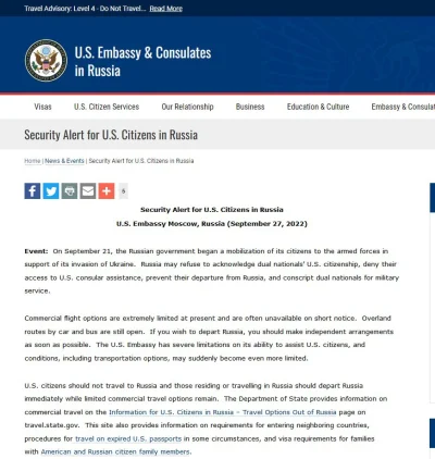OBAFGKM - Dzisiejszy alert ambasady Stanów Zjednoczonych w Moskwie. Wzywają do jak na...