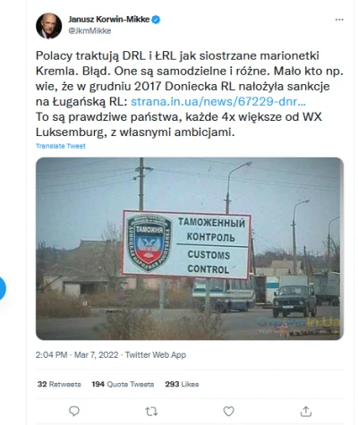 Lukardio - @vrim: typie, Korwin codziennie puszcza po 1-2 twitty które są prorosyjski...