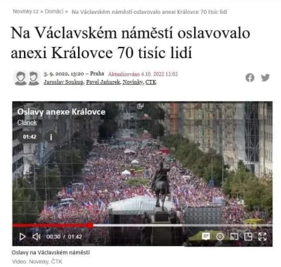 silesianist - 70 tysięcy Czechów świętowało dziś na Václavském Náměstí na powrót Król...