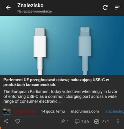 pesymistyk - Na głównej znalezisko że UE przegłosowało jeden standard złącz w telefon...