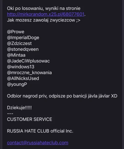 aldrig - #russiahateclub #verywellknown 

Wyniki ostatniego rozdajo od @kryniu poniże...