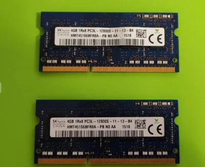Dezynwoltura - Sprzedam pamięci RAM 2x4GB; skHynix; DDR3 so-dimm (do lapka) PC-12800 ...