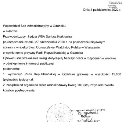 WatchdogPolska - Czy po grzywnie w wysokości 15 000 zł, Partia Republikańska zacznie ...