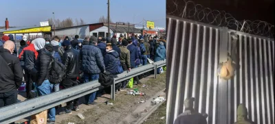 s.....o - Po lewej Ukraińcy w lutym uciekający przed rakietami, grzecznie czekają w k...