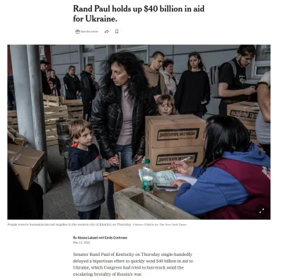 s.....a - Syn dziadygi, Rand Paul, samodzielnie zablokował 40 miliardów USD pomocy dl...