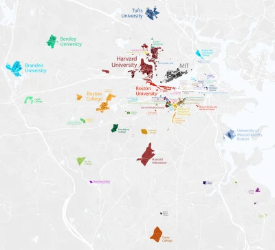 JoeShmoe - Boston; USA ma nieprawdopodobną ilość znanych uczelni. #mapporn #ciekawost...