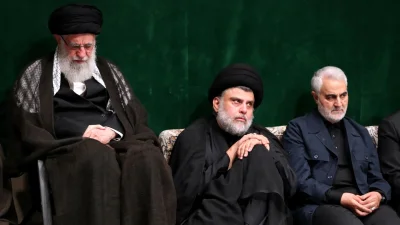 JanLaguna - Od lewej: najwyższy przywódca Iranu, ajatollah Ali Chamenei, Muktada Sadr...