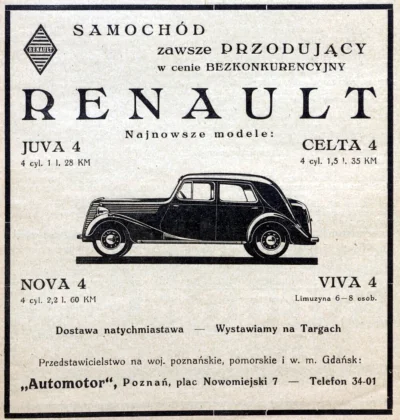 francuskie - Reklama Renault z 1939 r. 

#renault #1939 #samochody #motoryzacja #hi...
