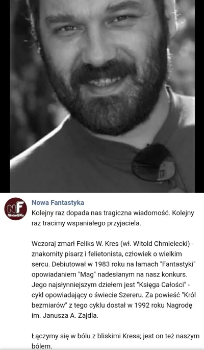 Montago - Kolejna smutna wiadomość dla miłośników fantasy.
Zmarł Feliks W. Kres, pol...