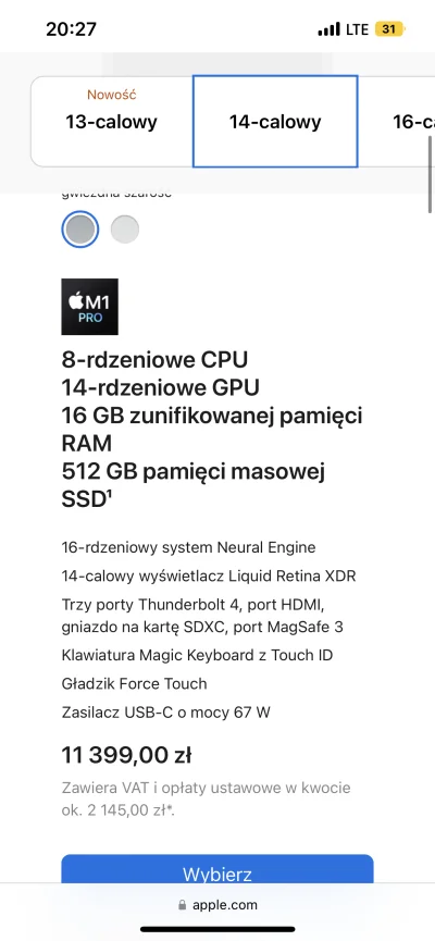 K.....5 - Ktoś mi powie czy podstawowy MacBook 14 o takiej specyfikacji jak na zdjęci...