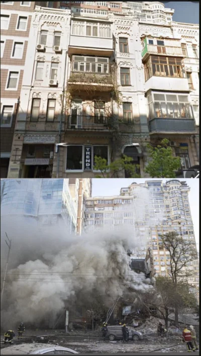 blackmesa - Zniszczony budynek mieszkalny w centrum Kijowa (zdjęcia przed-po ataku)