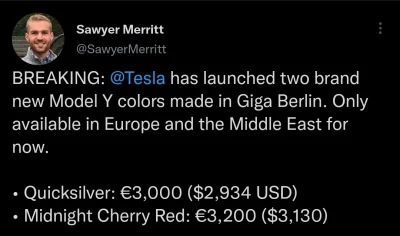 gonzo91 - #Tesla gigaberlin właśnie zaczął oferować dwa nowe kolory modelu To.
#gield...