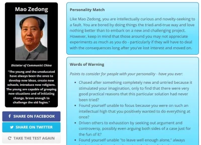 p.....a - według internetowego quizu jakim zbrodniarzem jestem zostałem mao zedongiem