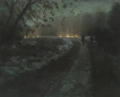 GARN - #sztuka #art #malarstwo #obrazy autor: Hélène Delmaire, route de nuit, hiver /...