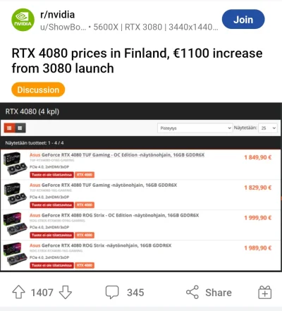 JonasKahnwald - Pojawiają się ceny RTX 4080. Finlandia.
#pcmasterrace #komputery #nv...
