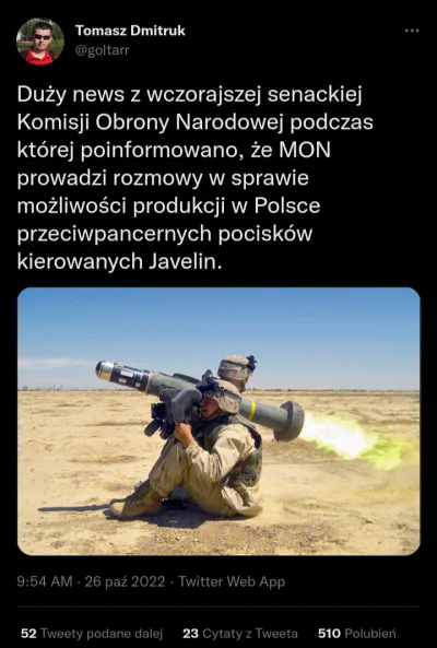 Dodwizo - Javelin w WOT napewno nie będzie klinem do ubicia krajowych projektów, wcal...