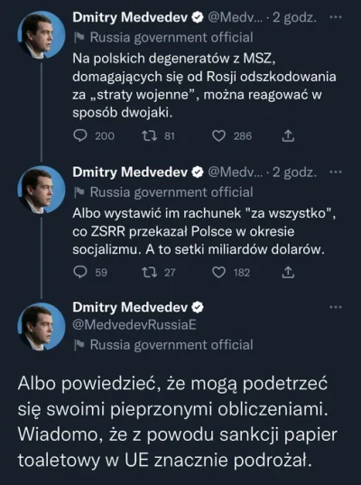 waro - Zdaje się, że Miedwiediew postanowił na twitterze bezpośrednio zwrócić się do ...