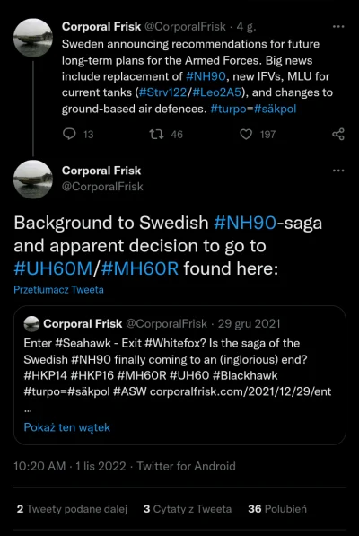 Dodwizo - NH90 traci kolejnego użyszkodnika, tym razem Szwecja.
#wojsko #militaria #...