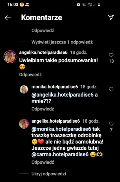 EfiePL - Angela komentuje Moni posty na insta. W hotelu jakos nie bylo widac ze mają ...