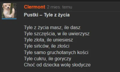 Tarec - @Clermont: Infantylne teksty, silące się na głębokie przesłanie. Hmm...