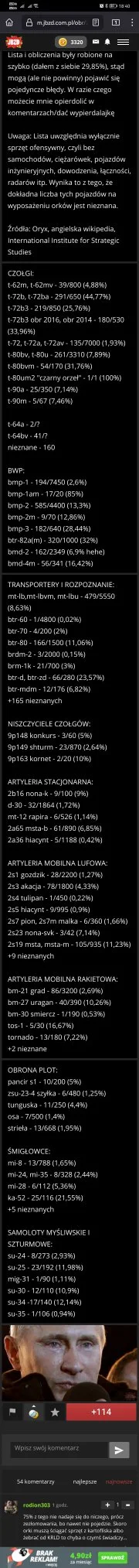 mk_108 - Znalazłem takie dane odnośnie strat rosyjskich. Źródło to dzida więc możliwe...