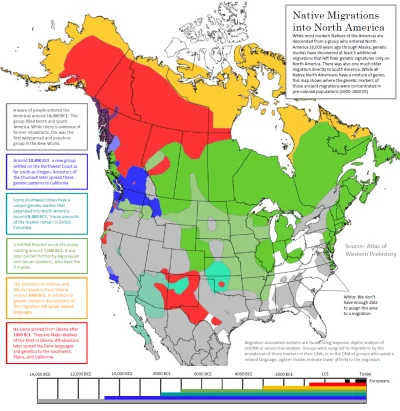 JoeShmoe - Genetyczna mapa starożytnych migracji do Ameryki Północnej. Mapa obejmuje,...