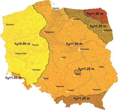 Nicku - @4ntymateria: Mapa ze strefą przemarzania gruntu w Polsce. Domyślam się, że w...